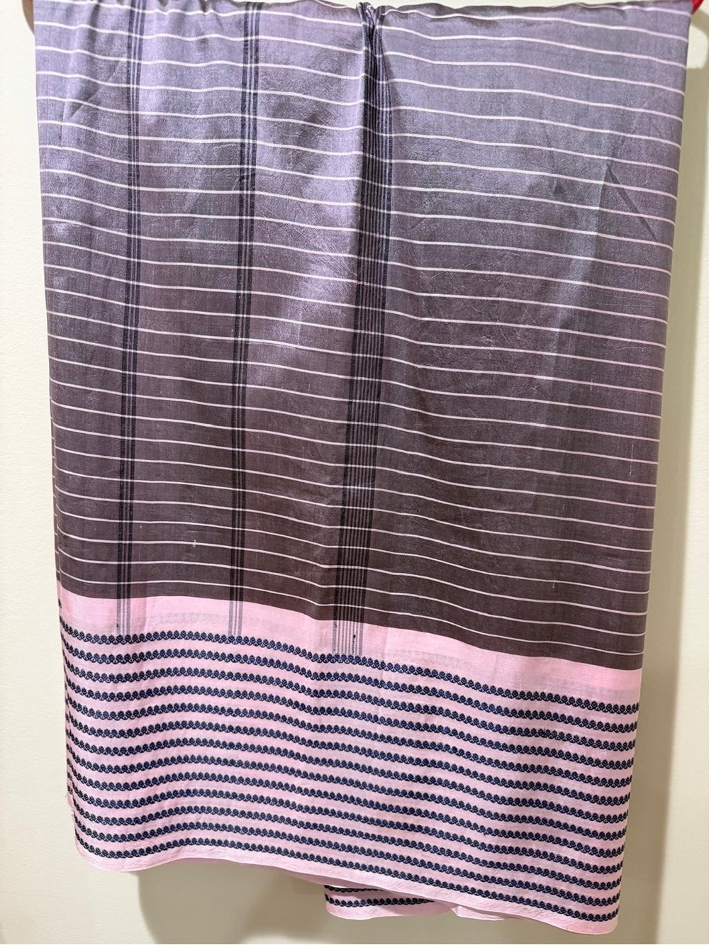 Gray & Pink Indian Saree | Striped Traditional Sari